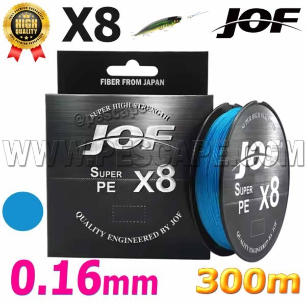 Multifilamento JOF X8 SUPER PE Alta calidad 0.16mm Braid 300m Blue