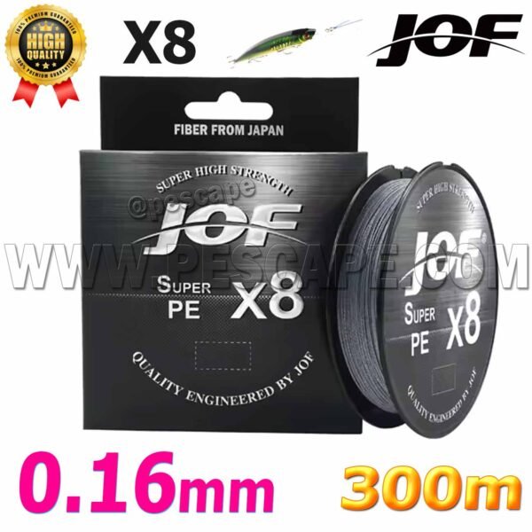 Multifilamento JOF X8 SUPER PE Alta calidad 0.16mm Braid 300m Gris