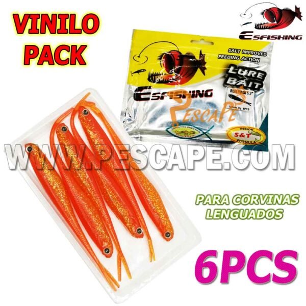 Pack de Vinilos ESFISHING® Para corvina lenguados Realista (6 und) Naranja