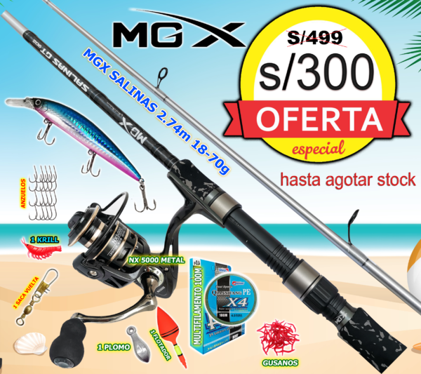 OFERTA COMBO MGX SALINAS CARRETE NX5000 CON ACCESORIOS