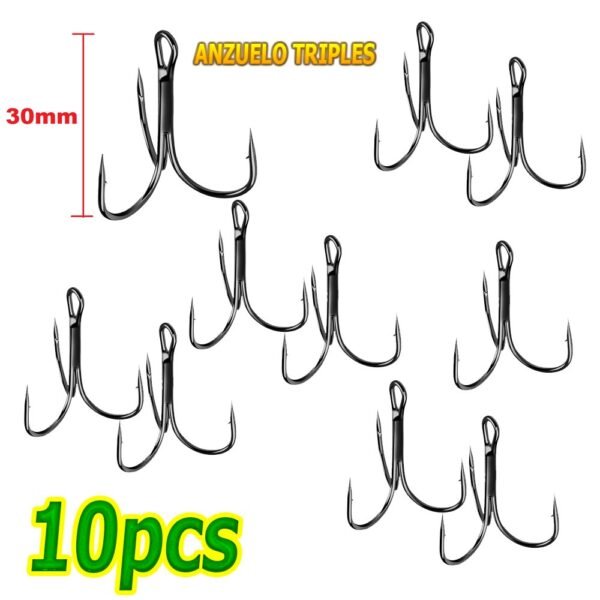 Anzuelo triple Alto en carbono Color Negro #2 – 30mm (10pcs)