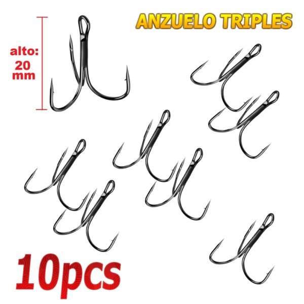 Anzuelo triple Alto en carbono Color Negro #6 – 20mm (10pcs)