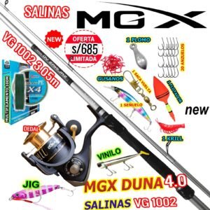 MEGACOMBO CAÑA DE PESCAR MGX® SALINAS VG 3.05m CARBONO CARRETE MGX DUNA 4.0 10kg ACCESORIOS SALINASKILLER