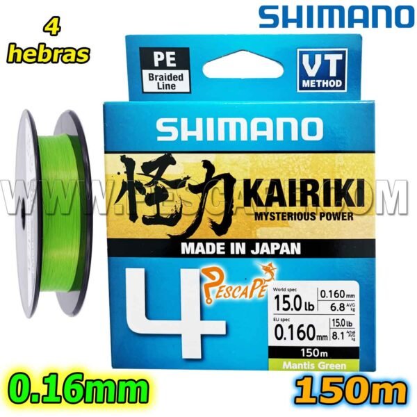 MULTIFILAMENTO SHIMANO KAIRIKI X4 0.16MM 150m Mantis Green