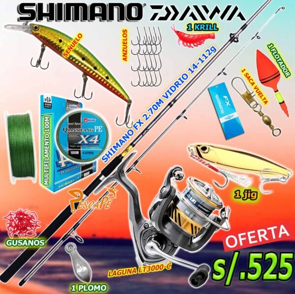 MegaCombo Caña de Pescar Shimano FX 2.70m Carrete DAIWA LAGUNA LT3000-CAccesorios