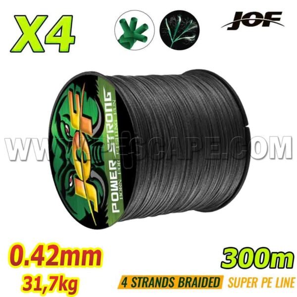 Multifilamento JOF POWER 0.42mm STRONG X4 Fishing 31,7kg NEGRO 300m