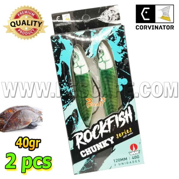 SET DE VINILOS CORVINATOR ROCK FISH CHUNKY 40G VMC (2 PCS) NATURAL GREEN
