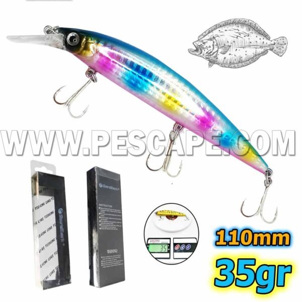 Señuelo Duro ShareShark para lenguados corvinas Triple Anzuelo Realista 35g 110mm Celeste Multicolor