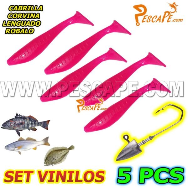 Set de vinilos para cabrillas corvinas lenguados (5pcs) + Anzuelo Plomado Model5