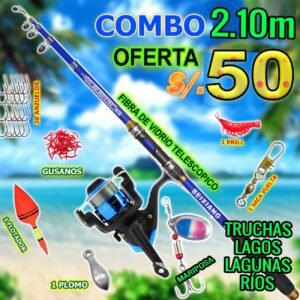 Kit caña de pescar 1.8m Fibra de Vidrio Mejorado Carrete + Nylon Combo Telescópico PescaPe®