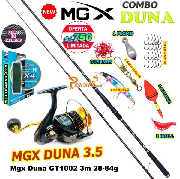 MegaCombo Caña de Pescar MGX® DUNA GT1002 3m 28-84g CARBONO Carrete MGX DUNA 3.5 Spinning DUNAKILLER