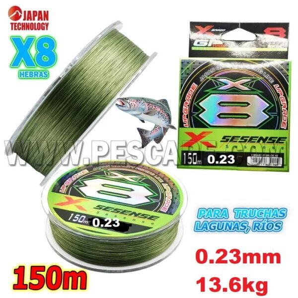 Multifilamento 8X sensense X BRAID UP GRADE 0.23mm 13.6Kg 150m Green