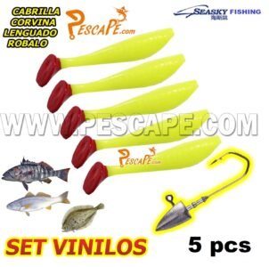 Set de vinilos para cabrillas corvinas lenguados (5pcs) + Anzuelo Plomado Model8