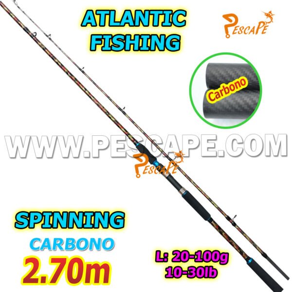 Caña Fibra de Carbono Spinning 2.70M ATLANTIC FISHING 20-100g VERDE CAMUFLADO