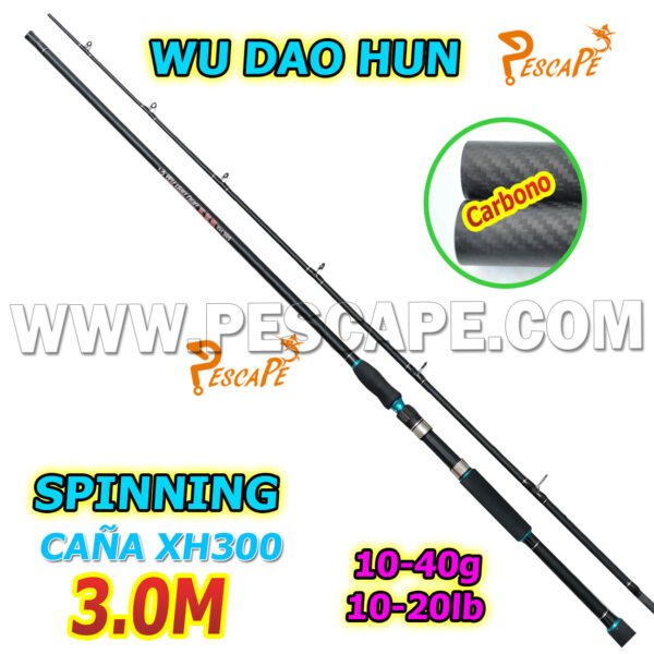 Caña Fibra de Carbono Spinning 3.0M WU DAO HUN XH300 10-40g Turquesa Black Matte