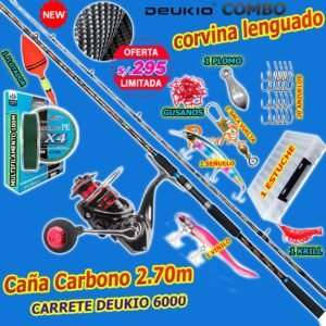 MegaCombo Caña de Pescar ATLANTIC® CARBONO 2.70m Carrete DEUKIO 6000 Accesorios