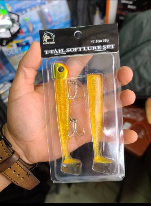 Vinilo de pescar T-tail Soft lure 35g Atlantic Fishing Amarillo