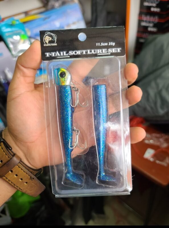 Vinilo de pescar T-tail Soft lure 35g Atlantic Fishing Azul