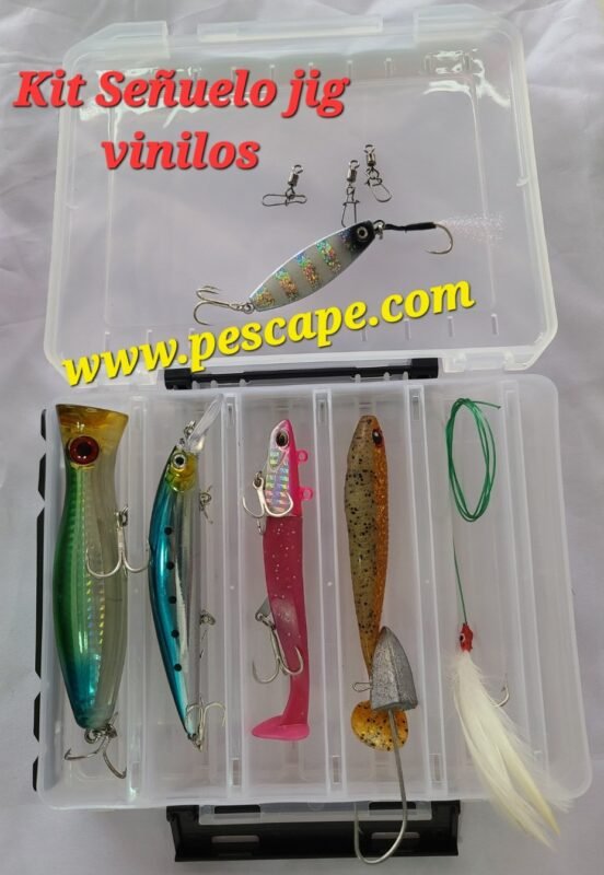 Kit de señuelos jig vinilo pluma para corvina lenguado robalos + estuche