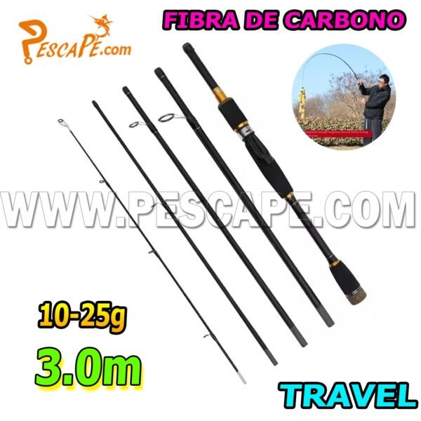 CAÑA DE PESCAR 4 SECCIONES FIBRA DE CARBONO TRAVEL LAGUNAS RÍOS 3.0M