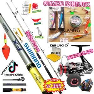 Combo caña de pescar Shimano Fx 2.70m Deukio 6000 Señuelo Jig Vinilo Estuche Accesorios FXDEU6K