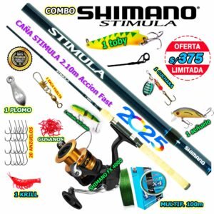 MegaCombo Caña de Pescar SHIMANO® Stimula 2.10m Carrete FX 4000 8.5KG + Accesorios