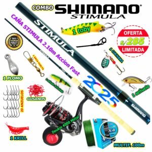 MegaCombo Caña de Pescar SHIMANO® Stimula 2.10m Carrete Deukio 4000 + Accesorios