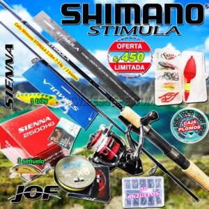 MegaCombo Caña de Pescar Shimano® Stimula 2.10m 7-14g Carrete Sienna 2500HG Red Lagunas + Accesorios