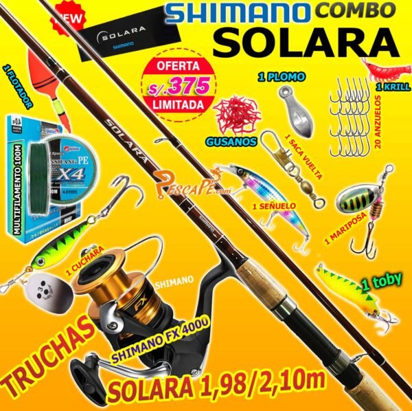 MegaCombo Shimano® SOLARA 1.98m 2.10m Carrete FX 4000 Accesorios