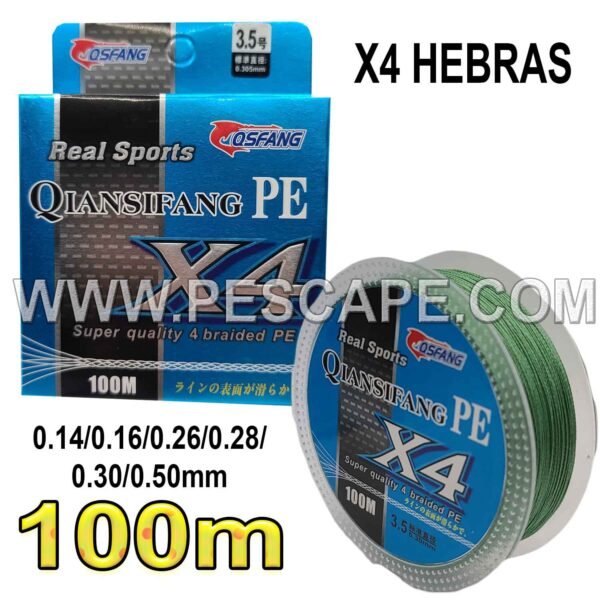 Multifilamento Real Sport Super Quality 100m X4 Hebras Verde Militar (Elegir grosor)