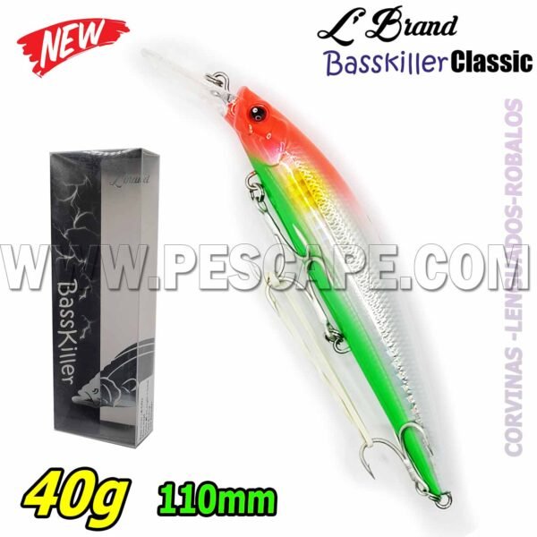 Señuelo Bass Killer LB-0432 Sinking Duro LBrand Saltwater 110m 40g Moon Head