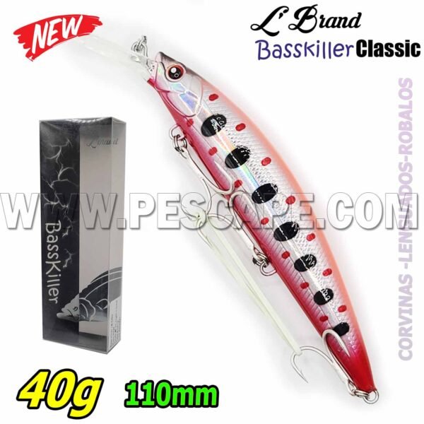 Señuelo Bass Killer LB-0433 Sinking Duro LBrand Saltwater 110m 40g Pink Star Beta
