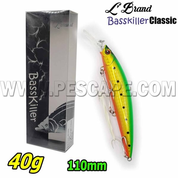 Señuelo Bass Killer LB-0436 Sinking Duro LBrand Saltwater 110m 40g Gold Teaser