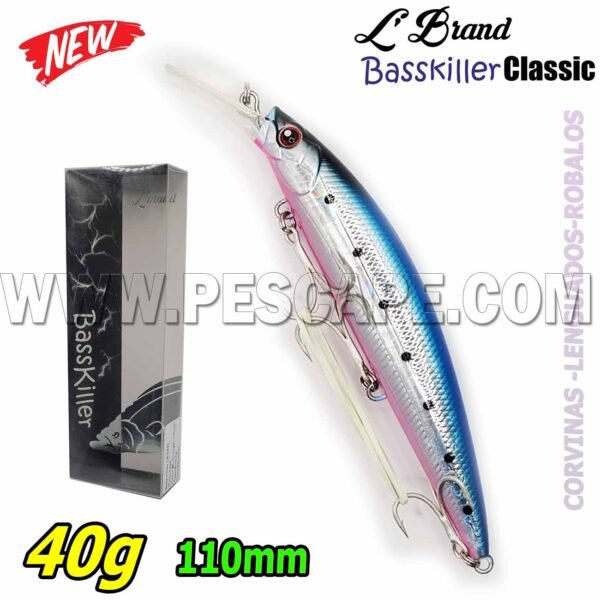 Señuelo Bass Killer LB-0436 Sinking Duro LBrand Saltwater 110m 40g Gold Teaser