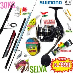 MegaCombo Caña de pescar Shimano Vengeance 1.80m Deukio AC10000 Con Accesorios
