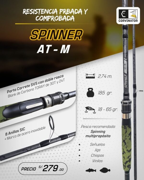 Caña corvinator Spinner 274m AT-M CarbonoToray 30Ton Spinning
