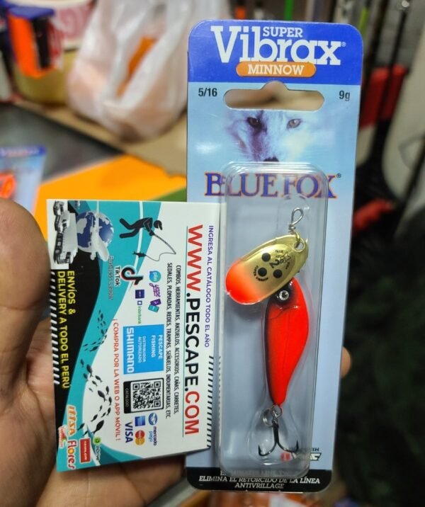Spinner Blue Fox Super Vibrax Minnow 9gr VMC BFMSV2 SRB Red Black ORIGINAL - Imagen 2