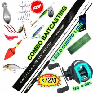COMBO BAITCASTING OKUMA 1.80M Carbono 8-25g (1 tramo)+ CARRETE LURE FISHING METAL CON ACCESORIOS