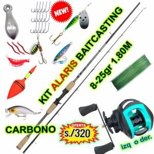 COMBO BAITCASTING OKUMA ALARIS 1.80m CARBONO 24T 8-25g CARRETE FISHING REEL Accesorios