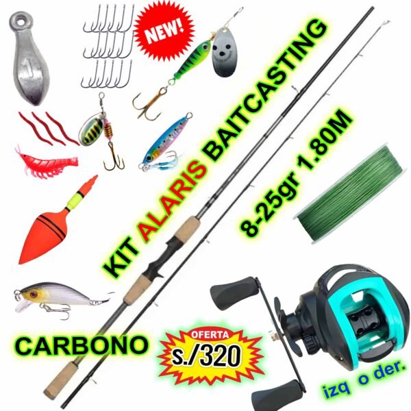 COMBO BAITCASTING OKUMA ALARIS 1.80m CARBONO 24T 8-25g CARRETE FISHING REEL Accesorios