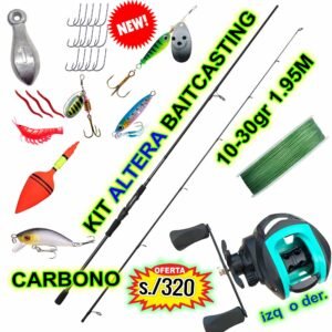 COMBO BAITCASTING OKUMA ALTERA 1.95m CARBONO 24T 10-30gr CARRETE FISHING REEL Accesorios