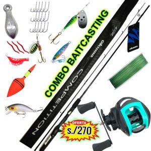COMBO BAITCASTING OKUMA + CARRETE LURE FISHING METAL CON ACCESORIOS