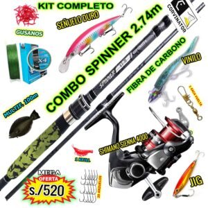COMBO CAÑA DE PESCAR CORVINATOR SPINNER 2.74M CARBONO CARRETE SHIMANO SIENNA 4000 CON ACCESORIOS