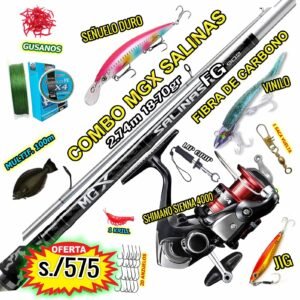 COMBO CAÑA DE PESCAR MGX SALINAS 2.74M CARBONO CARRETE SIENNA 4000 CON ACCESORIOS