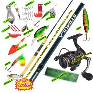 COMBO SHIMANO STIMULA 2.10M CARRETE DEUKIO AC4000 METAL 10KG CON ACCESORIOS