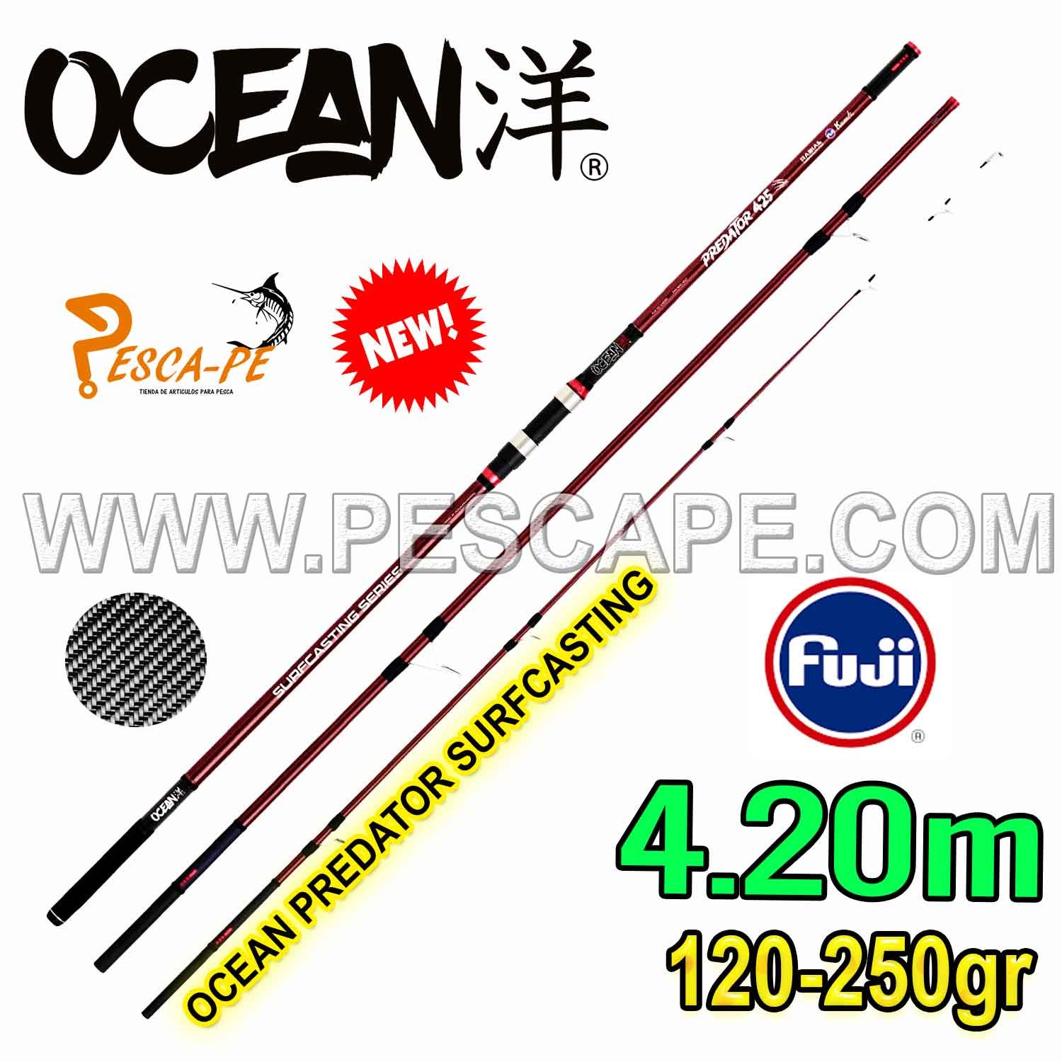Caña Ocean Predator 425 Carbono120-250g Surfcasting Anillas Fuji
