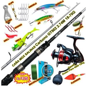 Combo Caña De Pescar Mgx Salinas 2.74m Ocean 4000 Accesorios Gris Oscuro