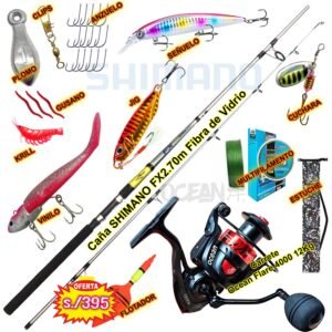 Combo Caña De Pescar Shimano Fx 2.7m Carrete Ocean Flare 4000 12kg Gris Oscuro