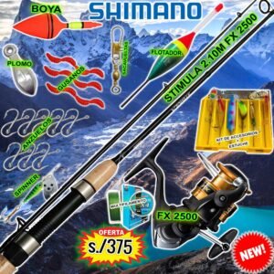 Combo Caña de pescar Shimano Stimula 2.10m Carrete FX 2500 con accesorios StimulaKILLER