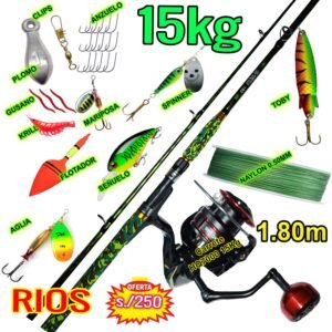 MEGA COMBO CAÑA DE PESCAR PARA RIOS 1.80M SELVA 15KG